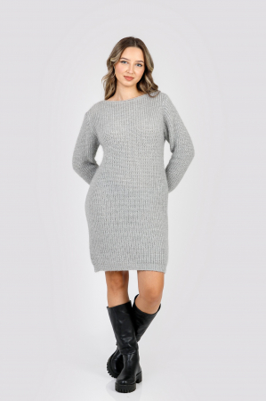 Pulover pufos gri tip rochie cu decolteu barcuta [3]