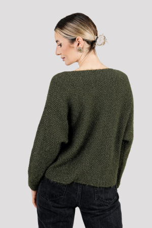 Pulover pufos kaki cu maneci largi [2]