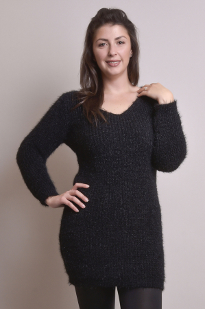 Pulovere - Pulover pufos negru tip rochie