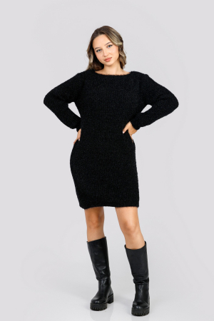 Pulover pufos negru tip rochie cu decolteu barcuta [3]