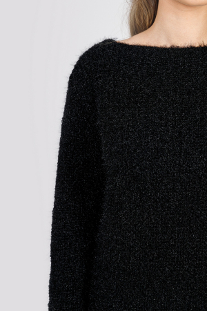 Pulover pufos negru tip rochie cu decolteu barcuta [1]