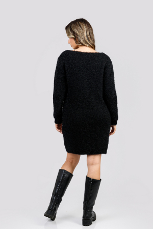 Pulover pufos negru tip rochie cu decolteu barcuta [2]
