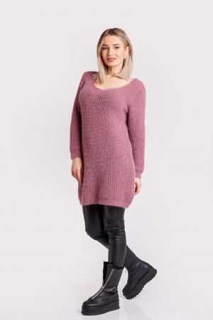 Pulovere - Pulover pufos roz pudrat tip rochie