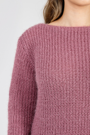 Pulover pufos roz pudrat tip rochie cu decolteu barcuta [1]