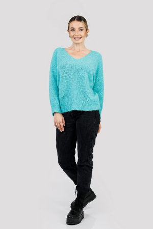 Pulover pufos turcoaz deschis cu maneci largi [3]