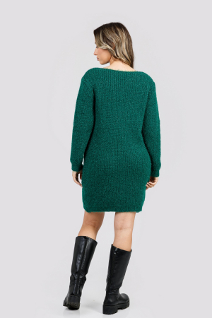 Pulover pufos verde tip rochie cu decolteu barcuta [2]