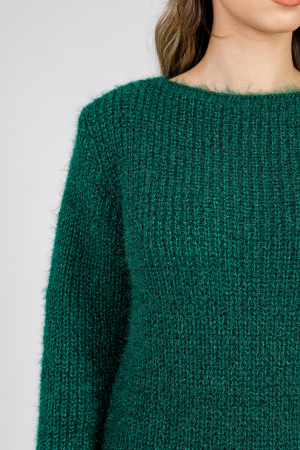 Pulover pufos verde tip rochie cu decolteu barcuta [1]
