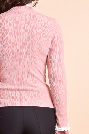Pulover roz pudrat cu guler si maneci creponate [5]