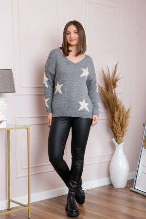 Pulover Stella gri cu stelute si decolteu in V [3]