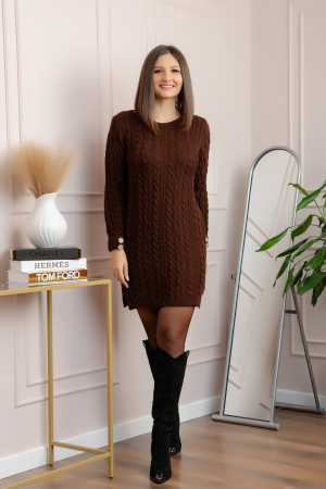 Pulover tip rochie din tricot cu decolteu rotund Monica - Maro [3]
