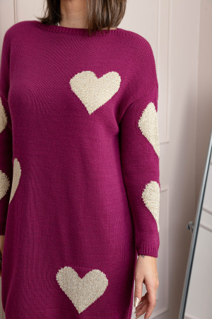 Pulover tip rochie Taylor cu inimioare aurii din fir lame - Fuchsia [1]