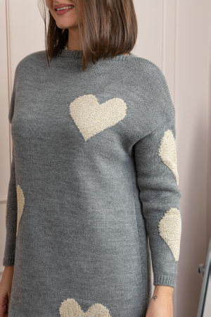 Pulover tip rochie Taylor cu inimioare aurii din fir lame - Gri [1]