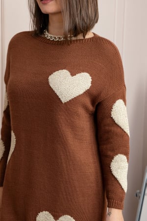 Pulover tip rochie Taylor cu inimioare aurii din fir lame - Maro [1]