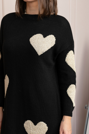 Pulover tip rochie Taylor cu inimioare aurii din fir lame - Negru [1]