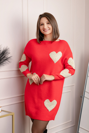 Pulover tip rochie Taylor cu inimioare aurii din fir lame - Rosu [2]
