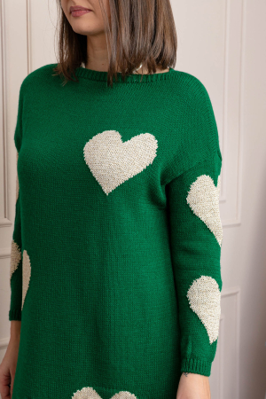 Pulover tip rochie Taylor cu inimioare aurii din fir lame - Verde [1]