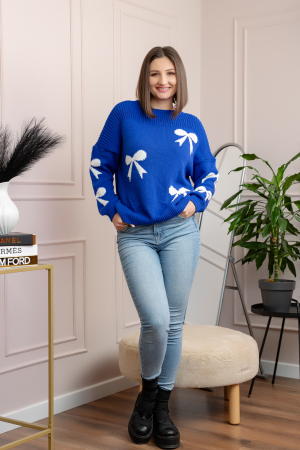 Pulover tricotat Betty cu fundite - Albastru [3]