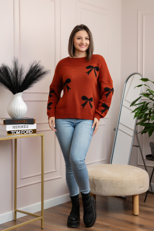 Pulover tricotat Betty cu fundite - Caramiziu [3]