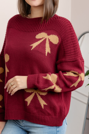 Pulover tricotat Betty cu fundite - Grena [1]