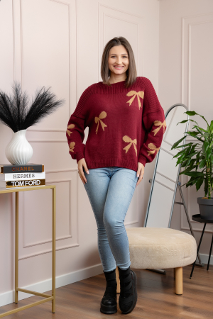 Pulover tricotat Betty cu fundite - Grena [3]