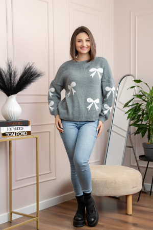 Pulover tricotat Betty cu fundite - Gri [3]