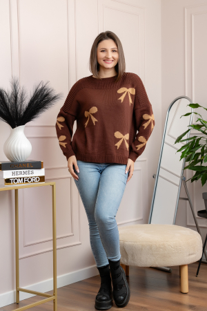 Pulover tricotat Betty cu fundite - Maro [3]