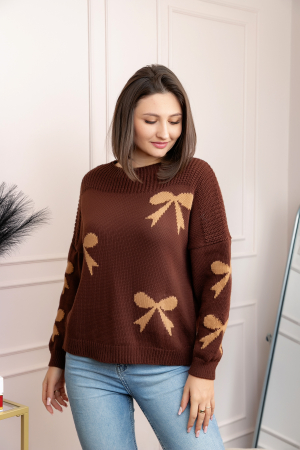 Pulover tricotat Betty cu fundite - Maro [2]