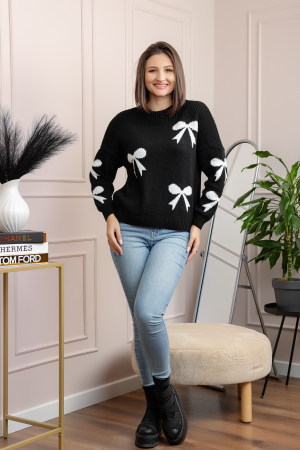 Pulover tricotat Betty cu fundite - Negru [3]
