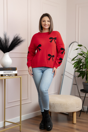 Pulover tricotat Betty cu fundite - Rosu [3]