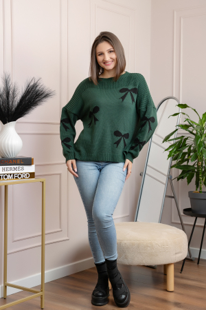 Pulover tricotat Betty cu fundite - Verde [3]