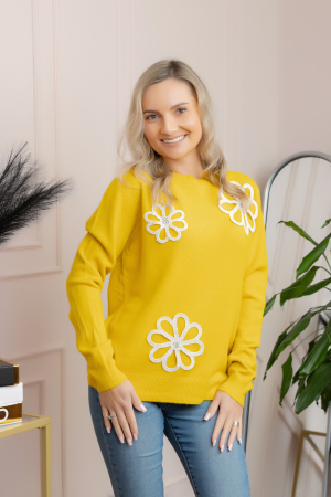 Pulover tricotat cu aplicatii florale Sally - Galben [2]