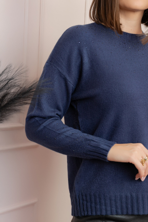 Pulover tricotat cu strasuri Elizabeth - Bleumarin [1]