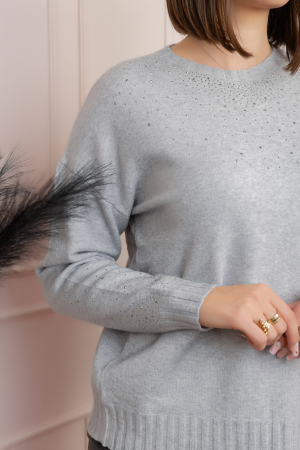 Pulover tricotat cu strasuri Elizabeth - Gri [1]