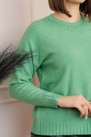 Pulover tricotat cu strasuri Elizabeth - Verde [1]