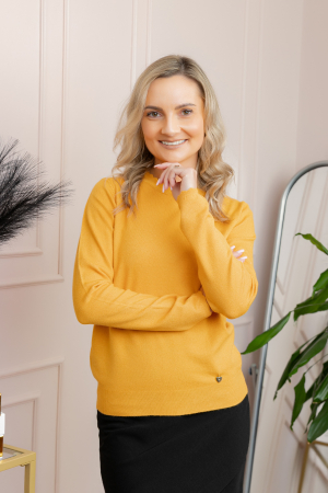 Pulovere - Pulover tricotat fin cu detalii ondulate Caroline - Galben