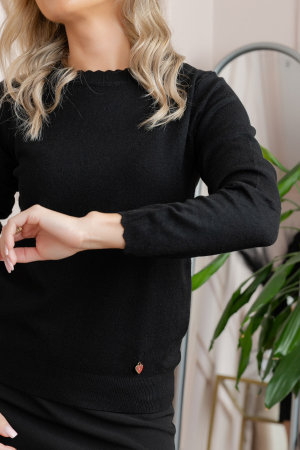 Pulover tricotat fin cu detalii ondulate Caroline - Negru [1]