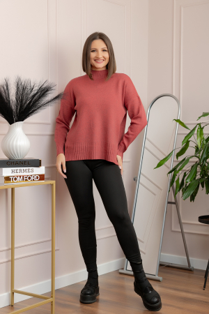 Pulover tricotat lejer cu guler inalt Julia - Caramiziu [3]