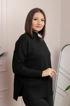 Pulover tricotat lejer cu guler inalt Julia - Negru [2]