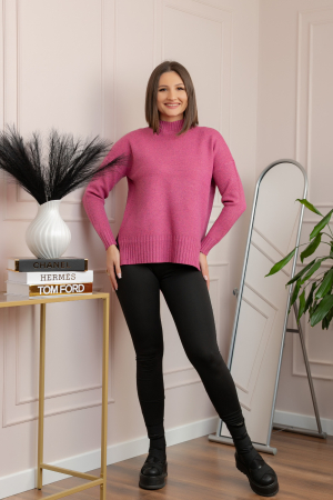 Pulover tricotat lejer cu guler inalt Julia - Roz [3]