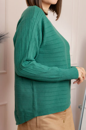 Pulover tricotat Lindsey cu dungi fine - Verde [1]