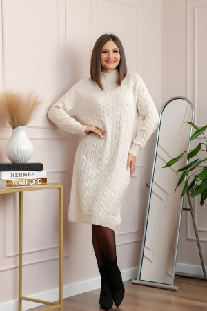 Pulover tricotat tip rochie Rachel cu maneci raglan - Ecru [3]