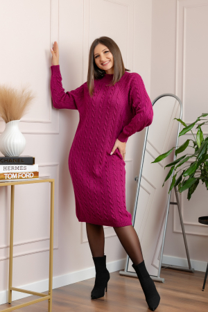 Pulover tricotat tip rochie Rachel cu maneci raglan - Fuchsia [2]