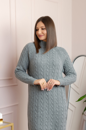 Pulover tricotat tip rochie Rachel cu maneci raglan - Gri [1]
