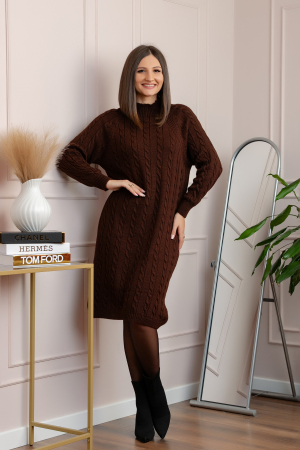 Pulover tricotat tip rochie Rachel cu maneci raglan - Maro [3]