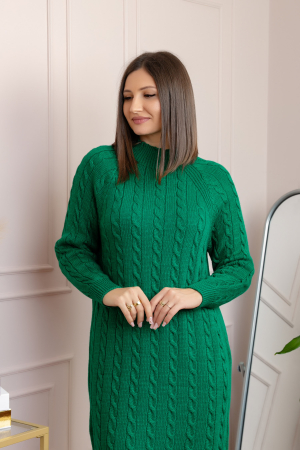 Pulover tricotat tip rochie Rachel cu maneci raglan - Verde smarald [1]