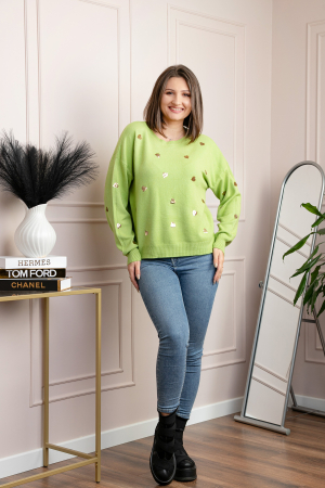 Pulover verde praz Riley cu inimioare din paiete aurii [3]