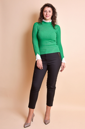 Pulover verde smarald cu guler si maneci creponate [6]