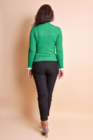 Pulover verde smarald cu guler si maneci creponate [7]