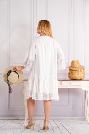 Rochie alba midi boho chic cu aplicatie din dantela si volane [2]