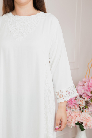 Rochie alba boho chic cu aplicatii florale din dantela [1]